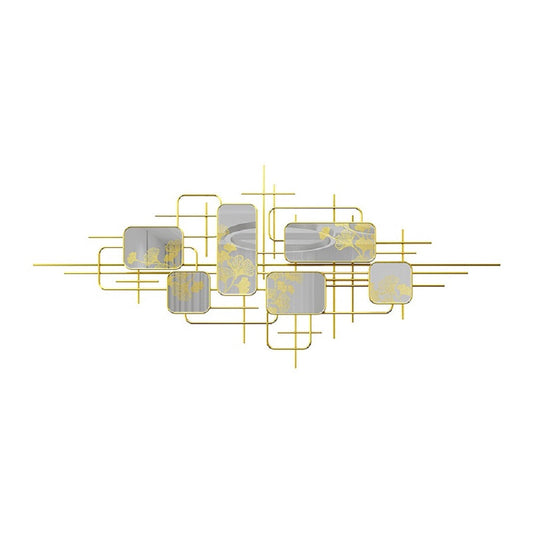 Multi Shape Mirrors Printed Ginkgo Leaves Large Metal Wall Sculpture Art Wall Hanging Décor